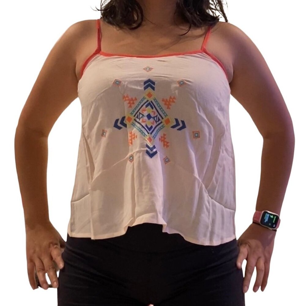 Flying Tomato Cream Embroidered Tank Top Womens Medium Summer Rayon Breathable